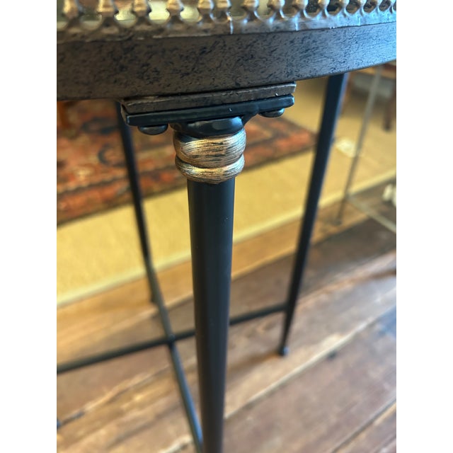 Traditional Black Marble Top Round End Table With Brass Gallery For Sale - Image 4 of 9