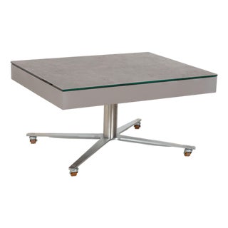 Glass Grey Coffee Table with Manual Function and Storage Compartment in Plastic Decor by Ronald Schmitt For Sale