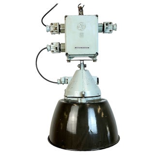 Grey Cast Aluminium Explosion Proof Lamp with Enameled Shade from Elektrosvit, 1970s For Sale