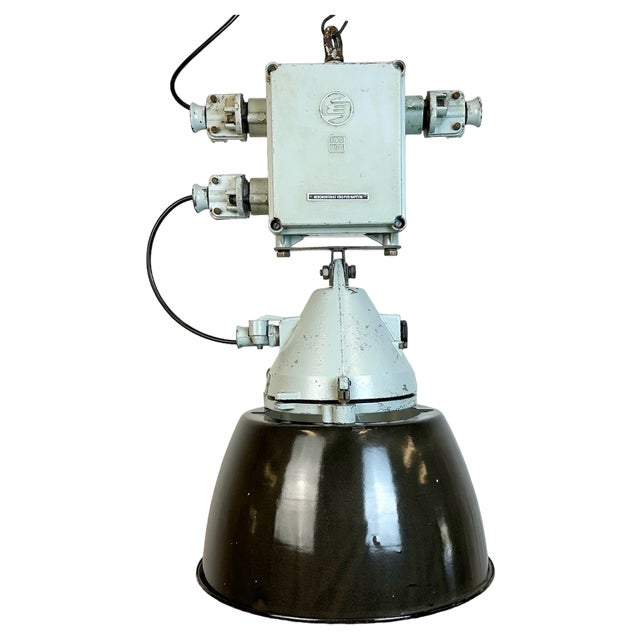 Grey Cast Aluminium Explosion Proof Lamp with Enameled Shade from Elektrosvit, 1970s For Sale