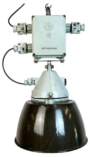 Grey Cast Aluminium Explosion Proof Lamp with Enameled Shade from Elektrosvit, 1970s