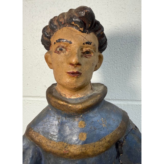 Large 1600's Antique Hand Carved Polychromed Santos St. Francis Sculpture Statue For Sale - Image 4 of 16