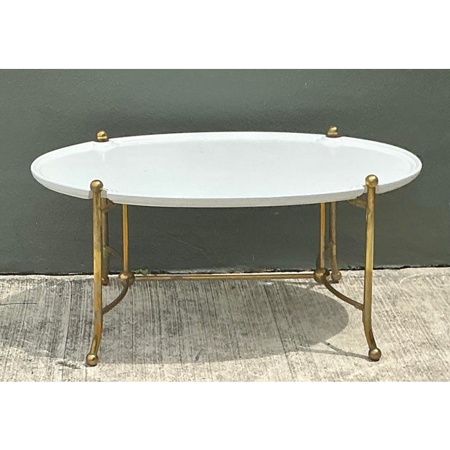 Vintage Brass and Wood Oval Coffee Table For Sale - Image 11 of 12