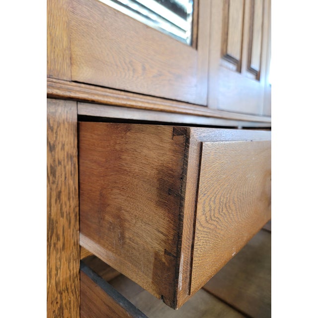 Brown Antique Armoire / Wardrobe English Oak With Beveled Mirror Doors For Sale - Image 8 of 18