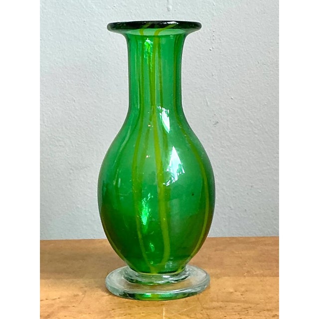 Vintage Italian Striped Green Glass Vase For Sale - Image 12 of 12