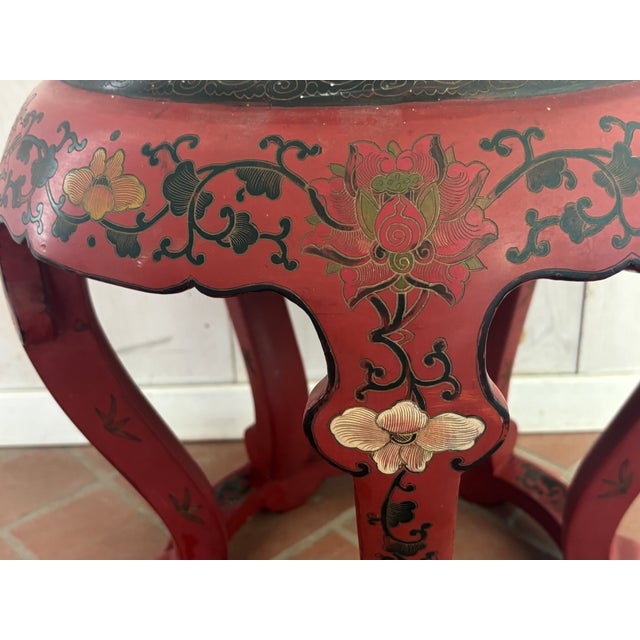 Wood Mid 20th Century Red Painted Wood Garden Stool For Sale - Image 7 of 18