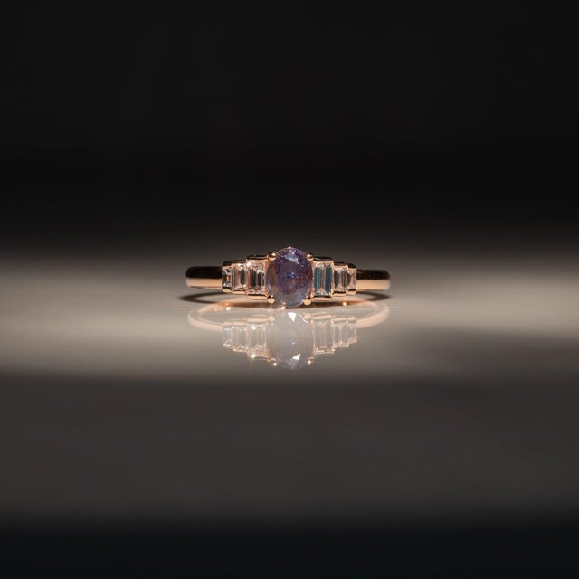 2020s Natural Alexandrite Ring With Earth-Mined Diamond Accents: Solid 14k Gold, 6x4mm, Size 6.75 For Sale - Image 5 of 12