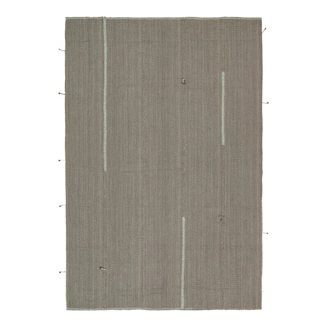 2010s Rug & Kilim’s Contemporary Kilim Rug in Gray With Sky Blue and Brown Accents For Sale