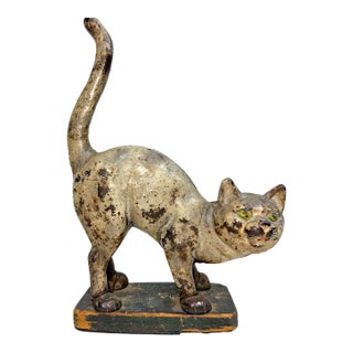 Rare Antique 1920's Hubley Manufacturing Company Heavy Cast Iron Cat Doorstop For Sale