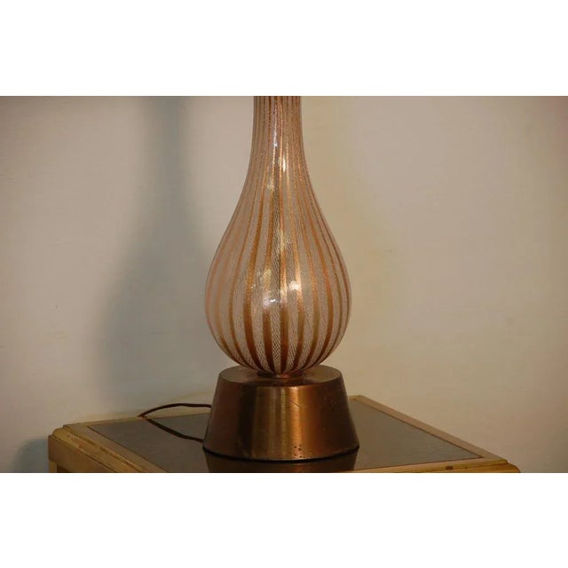 Tall Murano glass table lamp by Dino Martens for Aureliano Toso. Rewired; with new custom silk shade.