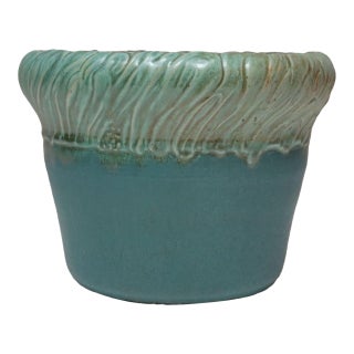 Large Vintage Matte Teal and Green Glazed Ceramic Planter Vase by Deanna Nichols For Sale