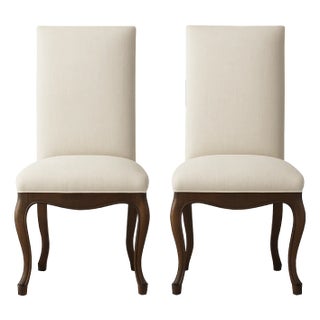 Pair of Restoration Hardware Linen-Upholstered Side Chairs For Sale