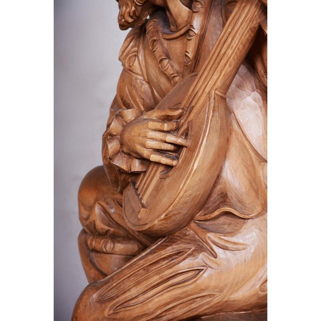 French Artist, Original Neo-Rococo Statuette of Lutenist, 1840s, Lacquered Pear Wood For Sale - Image 11 of 18