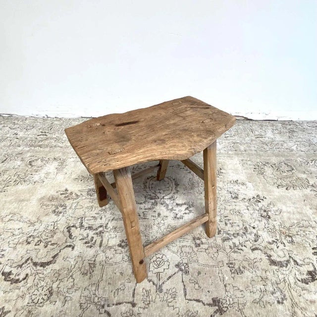 Vintage Elm Wood Stool For Sale In Los Angeles - Image 6 of 11