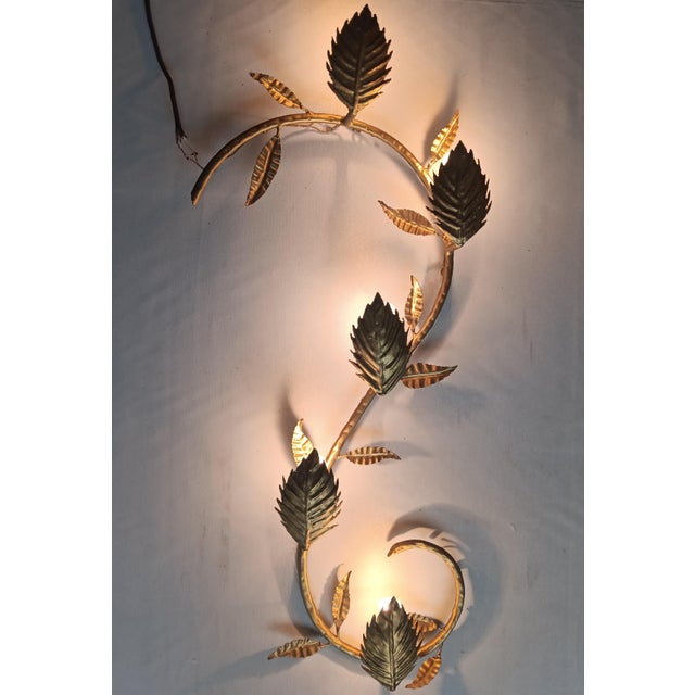 Golden Metal Branch with Leaves Wall Lamp, 1950s, in Very Good conditions. Designed 1950 to 1959 Up to 250V (Europe/UK...