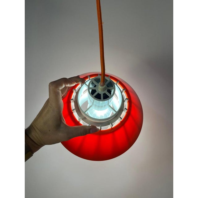 Model 854 Pendant Lamp in Orange Plastic from Lyskær Belysning For Sale - Image 3 of 11