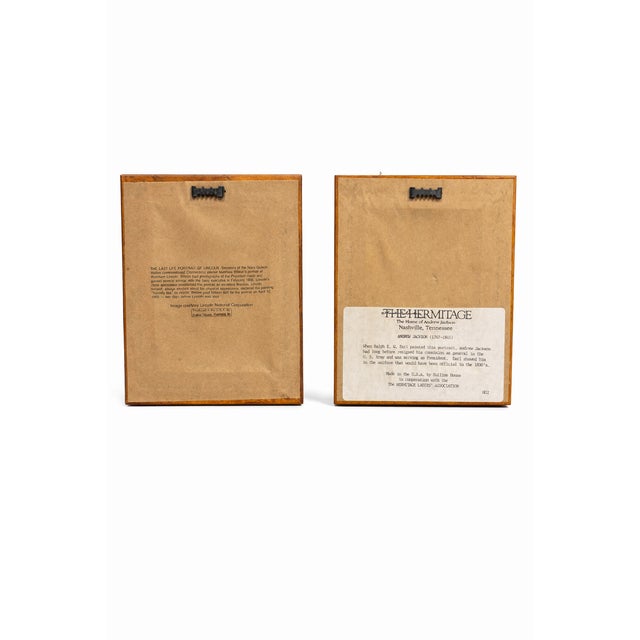 Vintage Abraham Lincoln & Andrew Jackson Presidential Portrait Plaques – Framed Americana Wall Art Pair Reproduction For Sale - Image 4 of 5