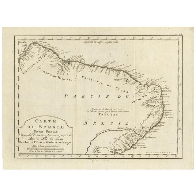 Brazil Coastline Map of Broenner Carte Du Bresil, 1772 For Sale