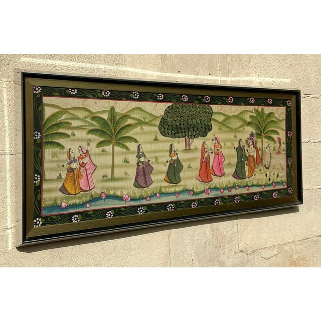Vintage Boho Pishwaa Painting on Silk For Sale - Image 4 of 9