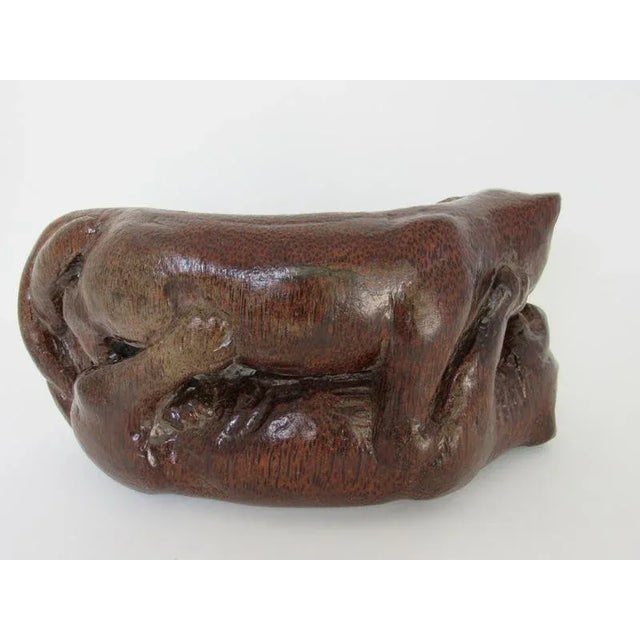 Auburn Antique Asian Hand-Carved Hardwood Panthers Sculpture, C. 1900–1930 For Sale - Image 8 of 9