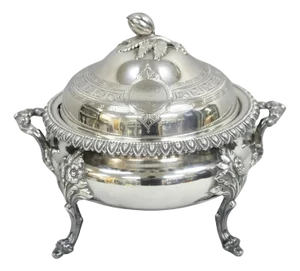 Antique French Regency Baroque Floral Repousse Silver Plated Soup Tureen