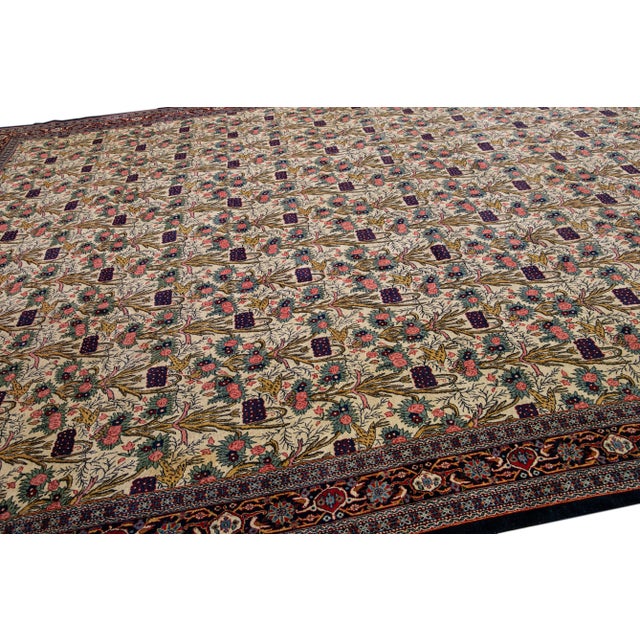 Antique Persian Tehran Handmade Multicolor Floral Pattern Beige Rug For Sale - Image 9 of 11
