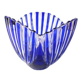Large Blue and Clear Art Glass Bowl For Sale