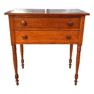 Early 1900s Solid Cherry Two Drawer Hunt Board For Sale