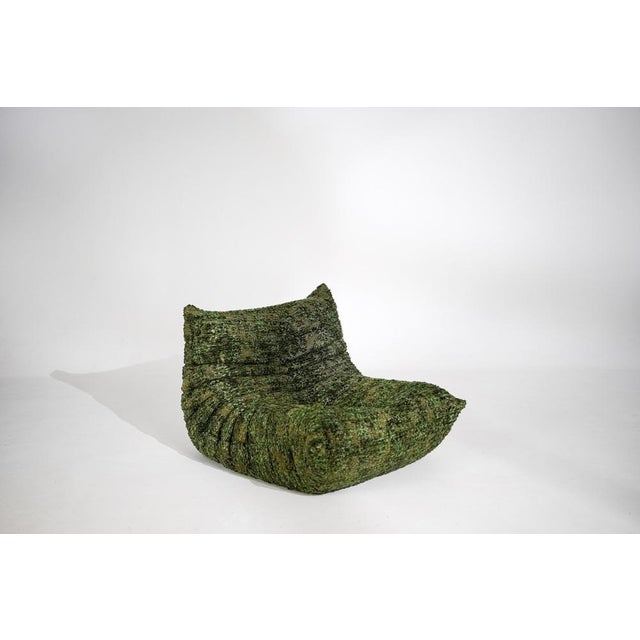 Togo Lounge Chair and Pouf in Heritage Wave Fabric by Michel Ducaroy for Ligne Roset, 1973, Set of 2 For Sale - Image 9 of 17
