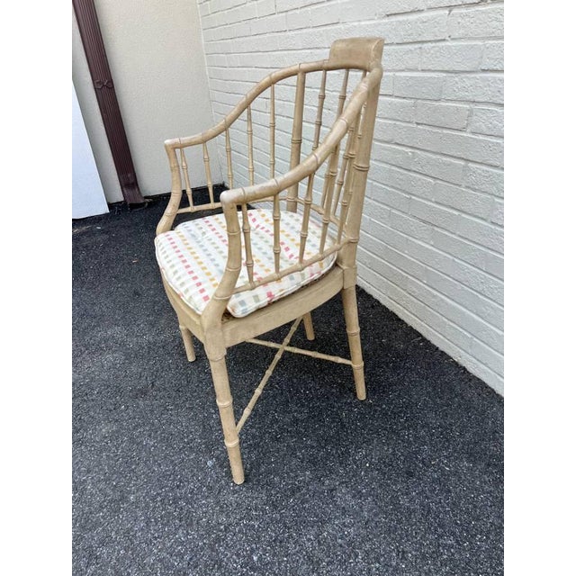 Chinoiserie Pair of Mid 20th Century Baker Furniture Vintage Regency Style Tan Color Faux Bamboo Cane Seat Tub Chairs For Sale - Image 3 of 11