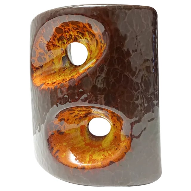 Postmodern Brown and Orange Glazed Ceramic Vase by Giovanni Bertoncello, 1970s For Sale