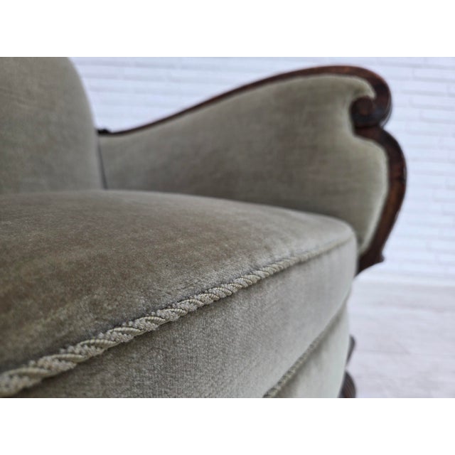Danish Lounge Chair in Velour and Carved Oak, 1950s For Sale - Image 16 of 18