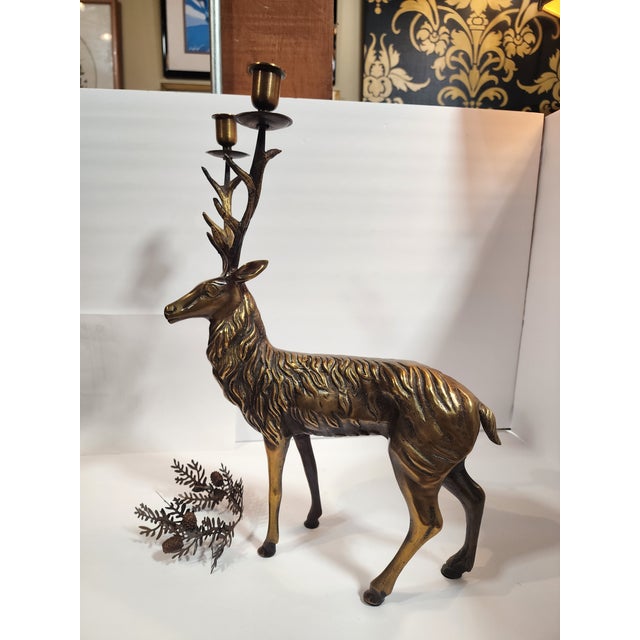 Beautiful Solid Brass Stag Candleabra For Sale - Image 4 of 11