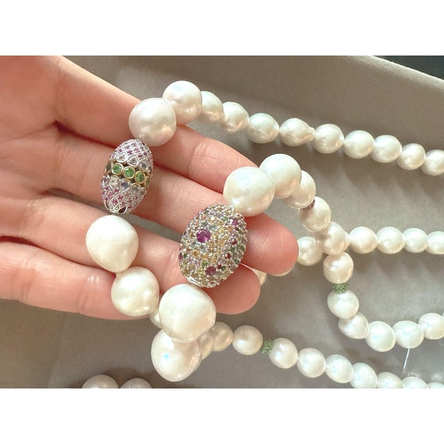 Bochic "Capri" FreshWater Pearl, Pink Sapphire, Peridot & Mix gems Necklace For Sale - Image 12 of 12
