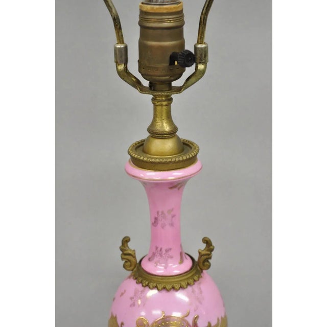Ceramic Antique French Victorian Pink Paris Porcelain Petite Urn Figural Table Lamp For Sale - Image 7 of 10