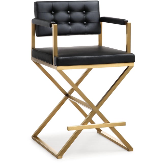 Director Black Vegan Leather & Gold Steel Counter Stool For Sale - Image 10 of 10