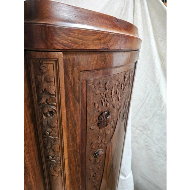 Antique French Burl Walnut Armoire Wardrobe Mirror Carved Cabinet Circas 1920s For Sale - Image 15 of 18