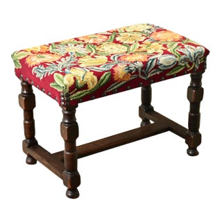 French 19th Century Oak & Needlepoint Stool For Sale