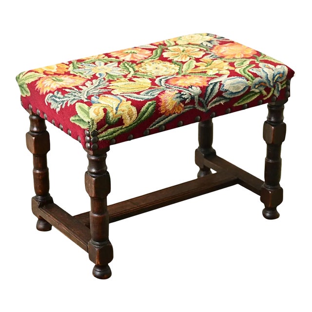 French 19th Century Oak & Needlepoint Stool For Sale