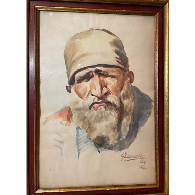 1960s Rare Ustad Ghaussuddin Afganistan Blind Man Watercolor Portrait Painting For Sale - Image 10 of 12