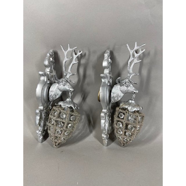 Late 20th French Louis XVI Silver Bronze Sconces/ Wall Lamps Pair For Sale - Image 4 of 9