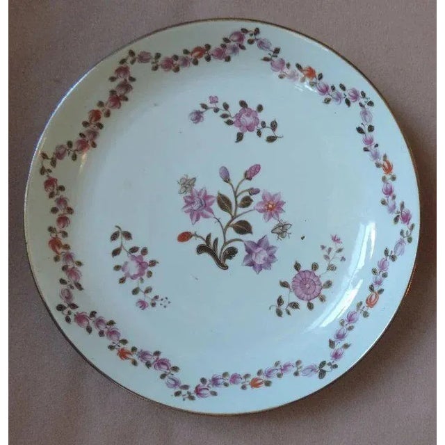 Ceramic 18th Century Chinese Export Porcelain Famille Rose Palette Low Bowl or Cake Plate For Sale - Image 7 of 11