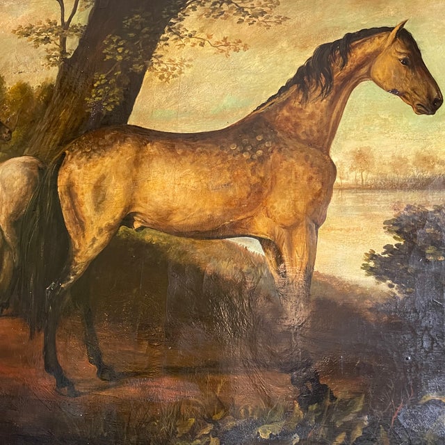 Horses in a Lake Landscape, 1800s, Oil on Canvas For Sale - Image 5 of 11