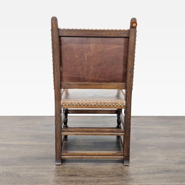 Vintage Leather Dining Armchair With Carved Finials For Sale - Image 4 of 8