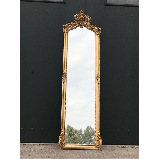 Late 20th Artisan Rococo Gold Wood Floor Mirror Pair For Sale - Image 4 of 18