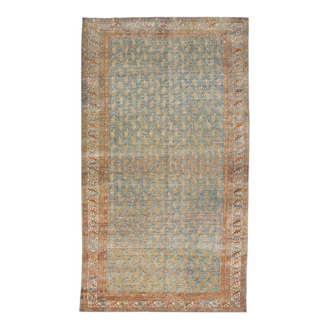 1960s Allover Antique Persian Malayer Wool Rug With Bue & Rust Color Field For Sale