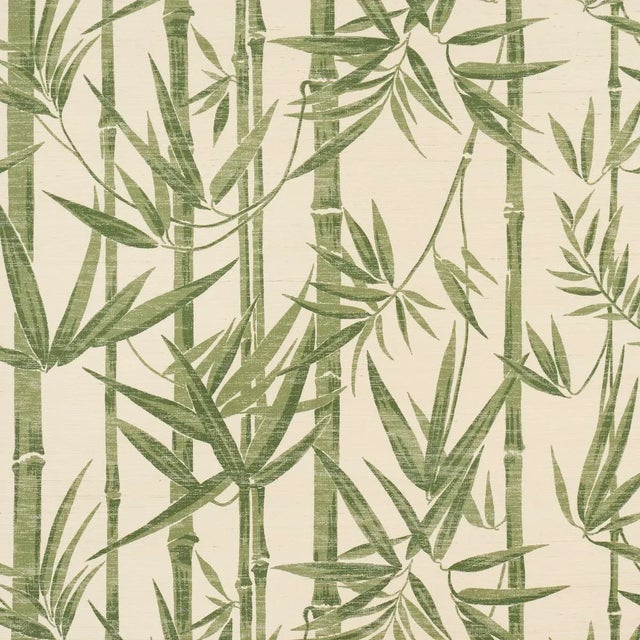 SAMPLE - Schumacher Les Bambous Sisal Wallpaper In Green For Sale