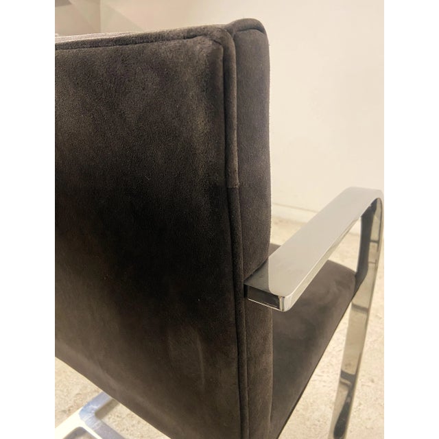 Mies Van der Rohe Vintage Knoll Stainless Flat Bar Brno Chairs in Brown Suede - a Pair For Sale - Image 4 of 11