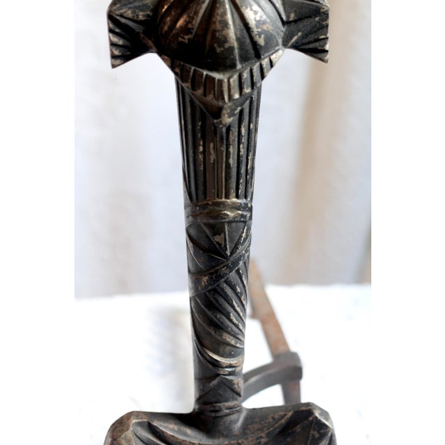 Black Art Deco Cast Iron Andirons From the Early 20th Century- Set of 2 For Sale - Image 8 of 11