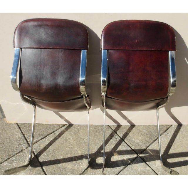 Pair of Willy Rizzo Chrome and Brown Leather Cantilever Chairs- Pair of 2 For Sale In New York - Image 6 of 9